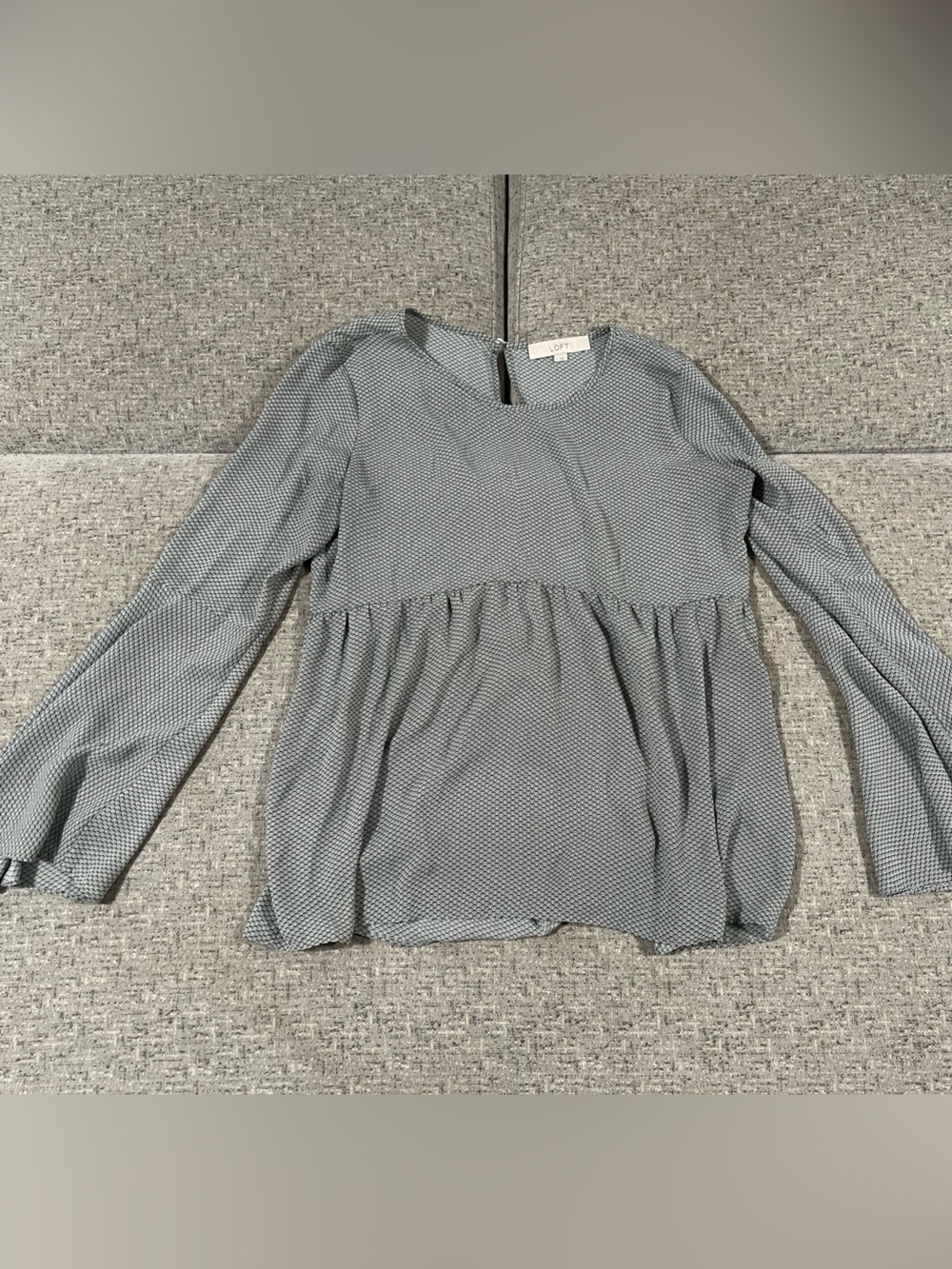 LOFT Gray Micro-Print Peplum Long-Sleeve Blouse
